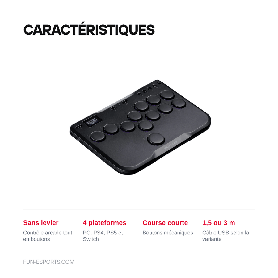 Caractéristiques — Haute42 Cosmox Mini — manette arcade all-button (hitbox) PC et consoles