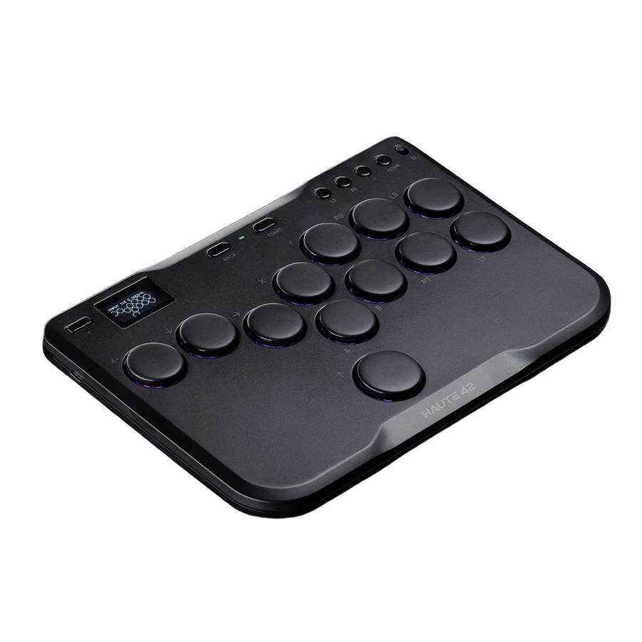 Manette arcade plate sans levier, boutons ronds disposés en damier, vue de dessus
