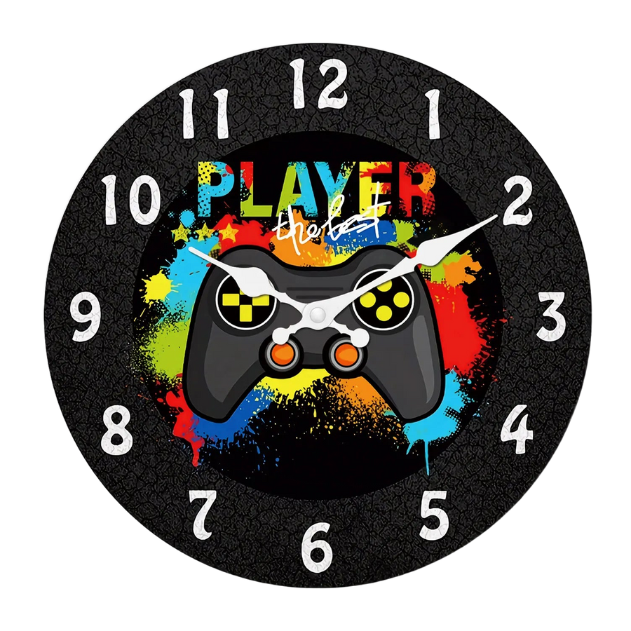 Horloge murale en bois découpée en forme de manette de jeu, cadran à aiguilles et mécanisme à quartz