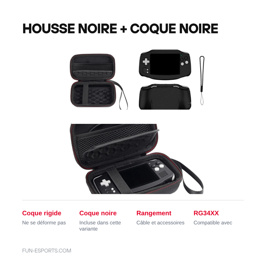 Variante housse noire avec coque noire pour Anbernic RG34XX