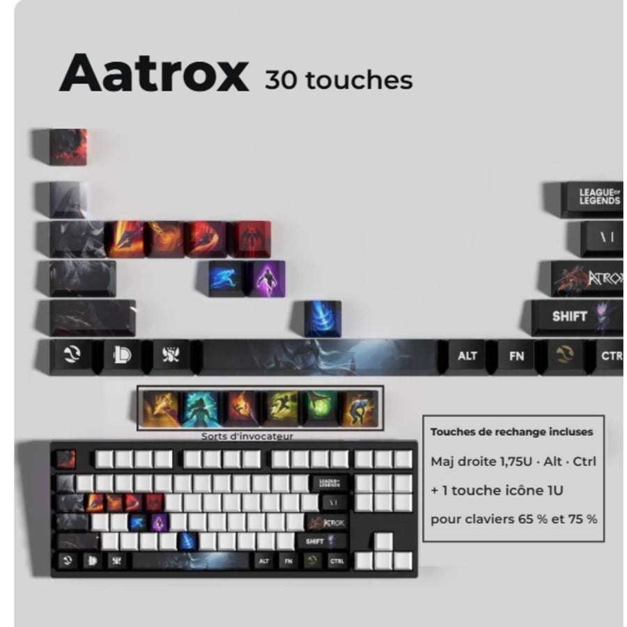 Aatrox League of Legends keycaps — 30-key set with spare keys