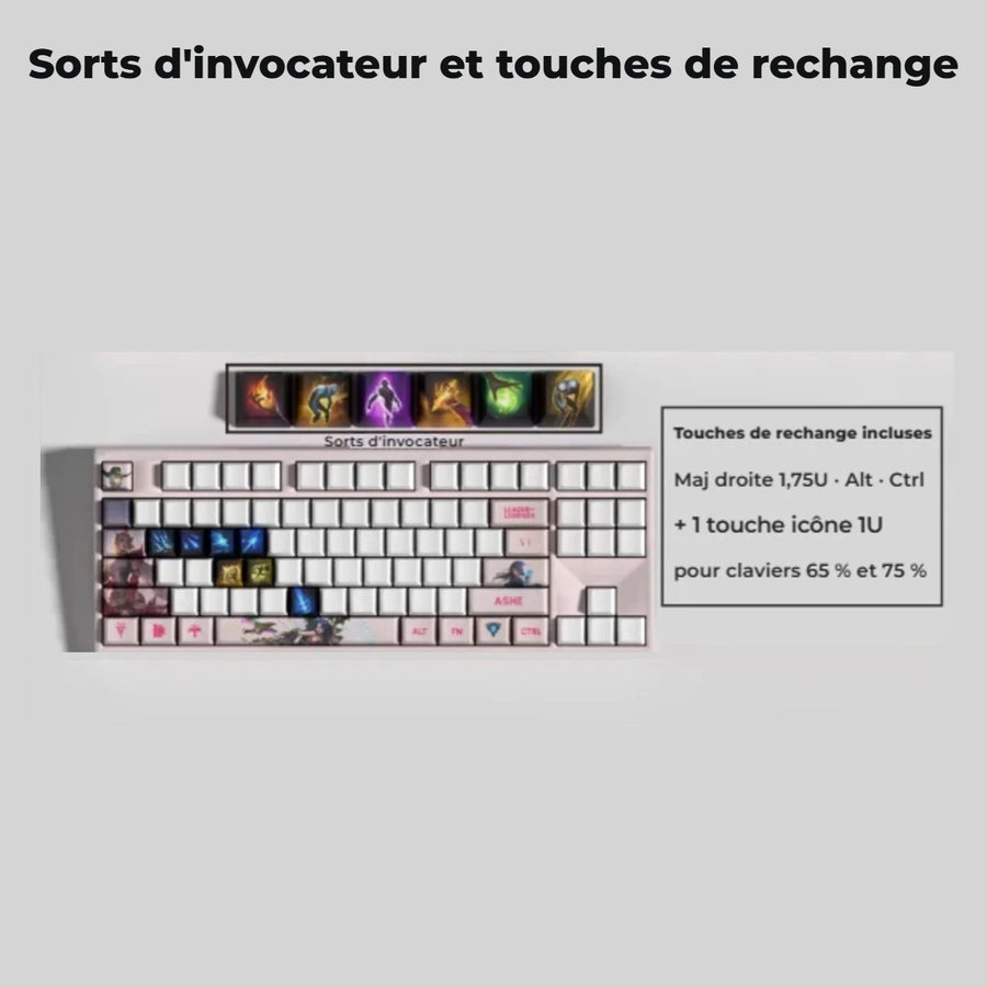 Keycaps Ashe League of Legends — sorts d'invocateur et touches de rechange 65 % et 75 %