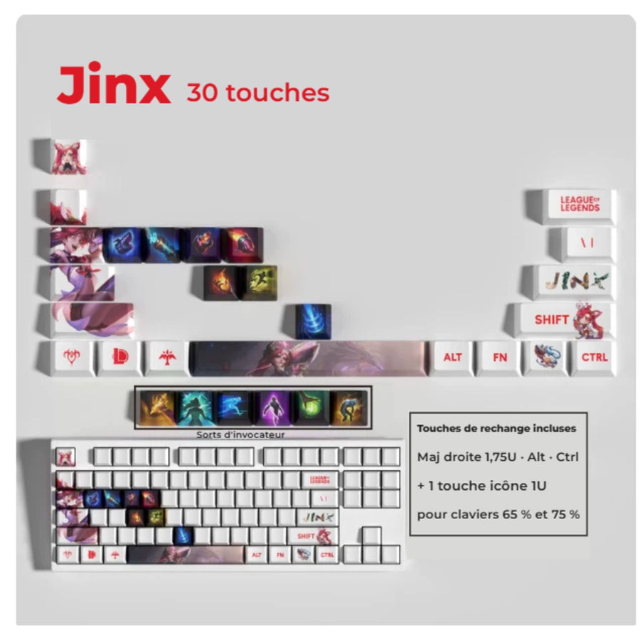 Jinx League of Legends keycaps — 30-key set with spare keys