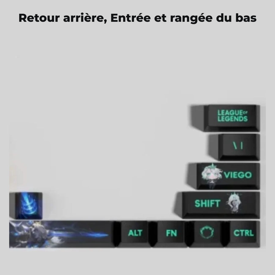 Keycaps Viego League of Legends — détail : Retour arrière, Entrée et rangée du bas