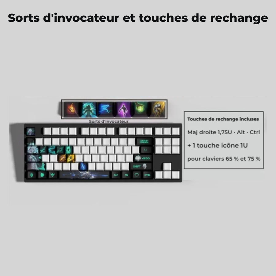 Keycaps Viego League of Legends — sorts d'invocateur et touches de rechange 65 % et 75 %