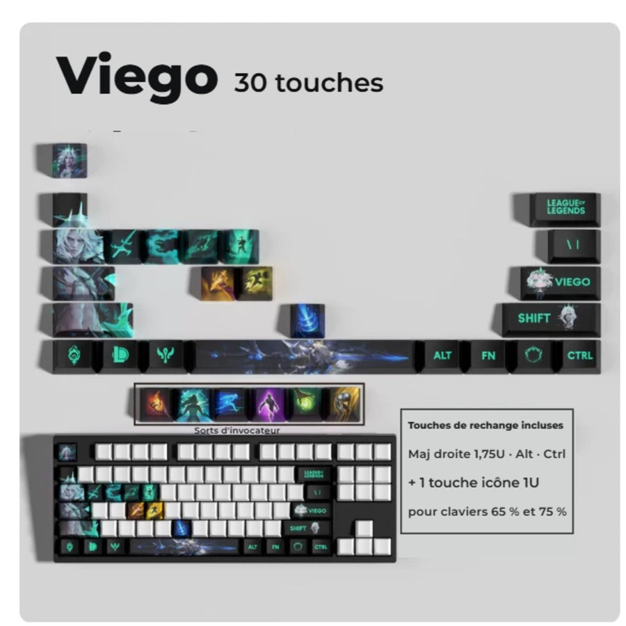 Keycaps Viego League of Legends — set de 30 touches avec touches de rechange