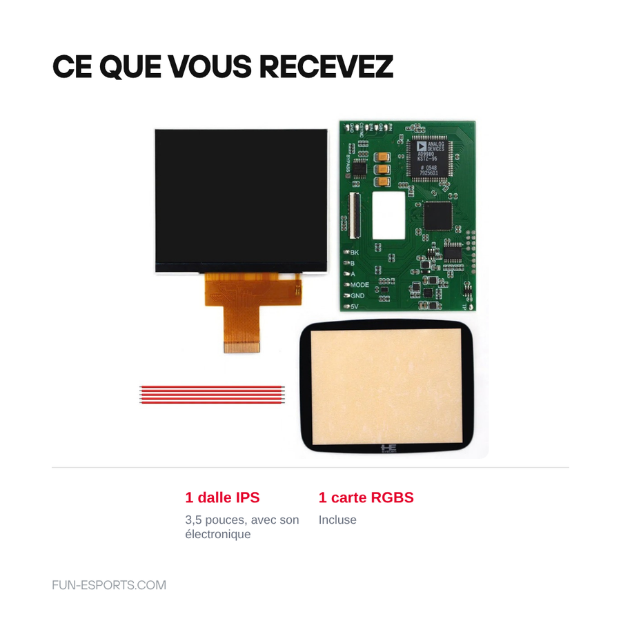Kit écran IPS Hispeedido pour PC Engine GT : dalle IPS 3,5 pouces avec son électronique et carte RGBS