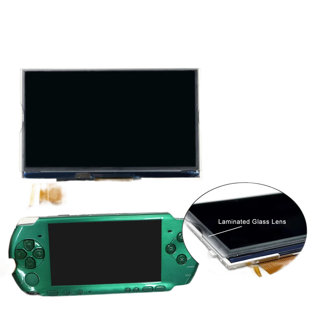 Dalle IPS laminée pour PSP 3000 vue de face avec sa nappe de connexion repliée