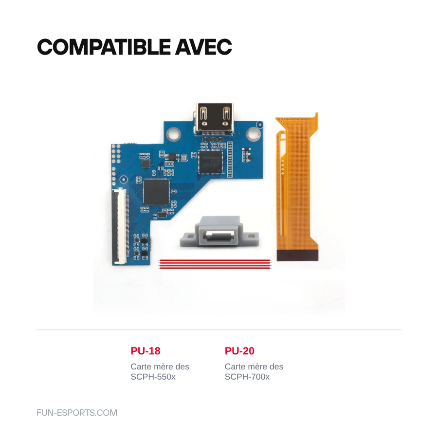 Kit HDMI interne Hispeedido pour PS1 : compatible cartes mères PU-18 (SCPH-550x) et PU-20 (SCPH-700x)