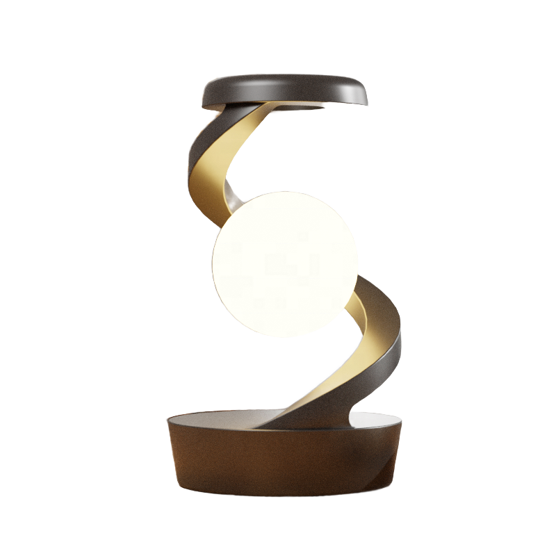 Lampe de chevet à sphère lumineuse sur bras en spirale, vue détourée