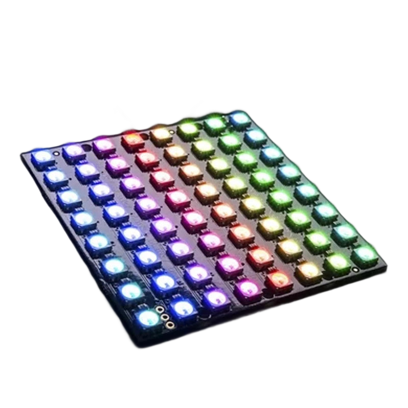 Carte électronique carrée portant 64 LED RGB adressables disposées en grille de 8 sur 8