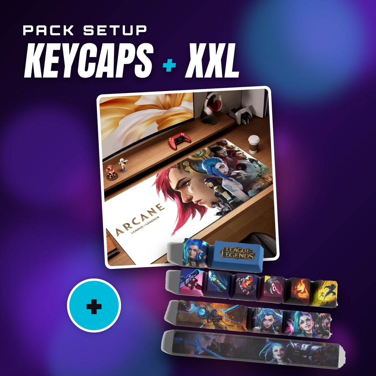 Pack Jinx : keycaps + tapis de souris XXL