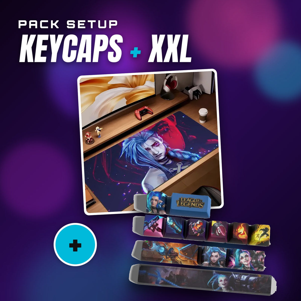 Pack Jinx : keycaps + tapis de souris XXL