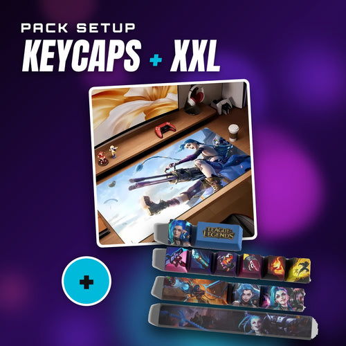 Pack setup Jinx — keycaps Jinx + tapis XXL Arcane Jinx Piltover