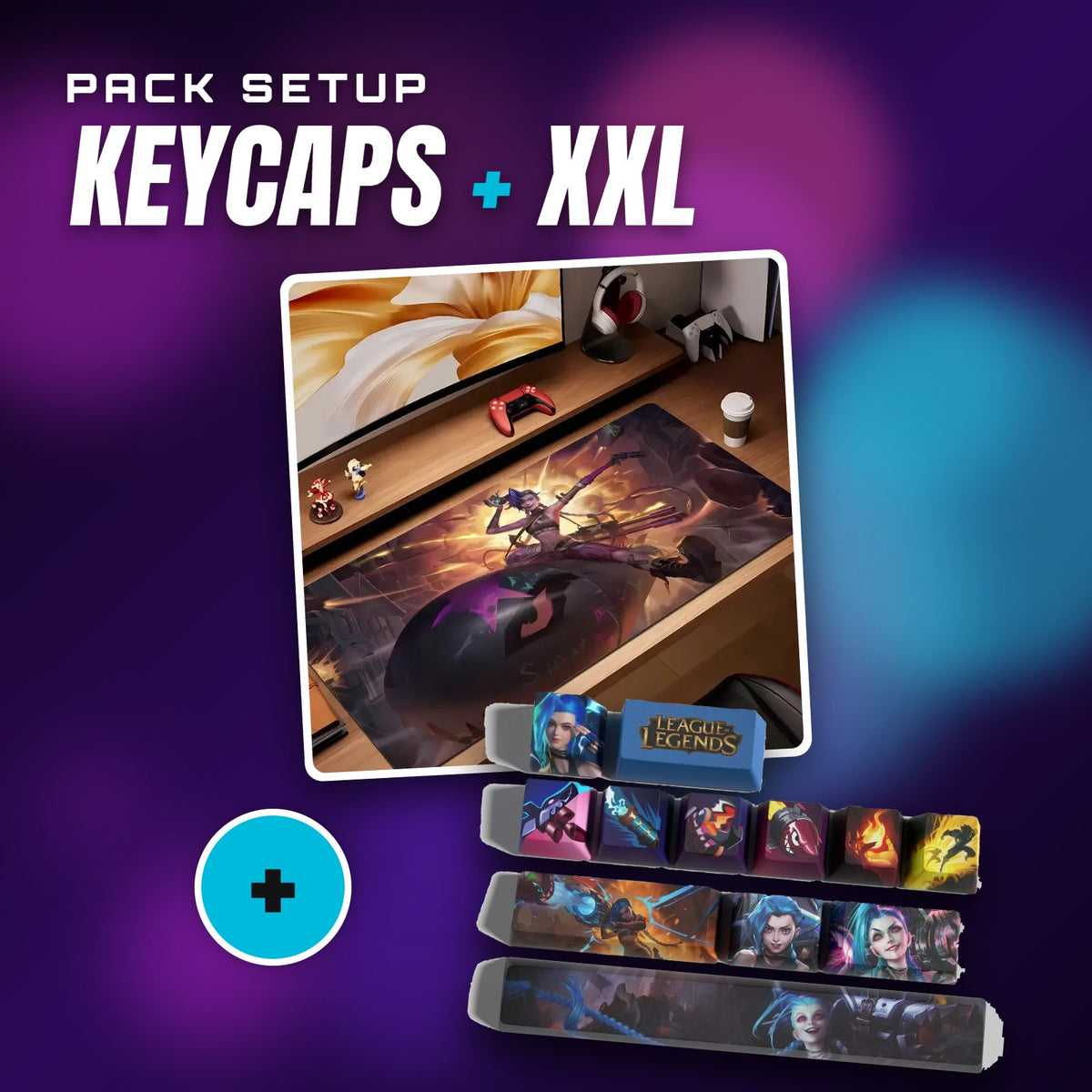 Pack Jinx : keycaps + tapis de souris XXL