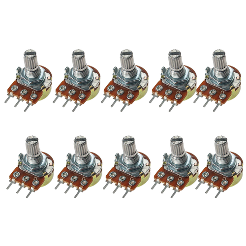 WH148 potentiometers, 15 mm shaft, 3 pins — pack of 10, nuts included