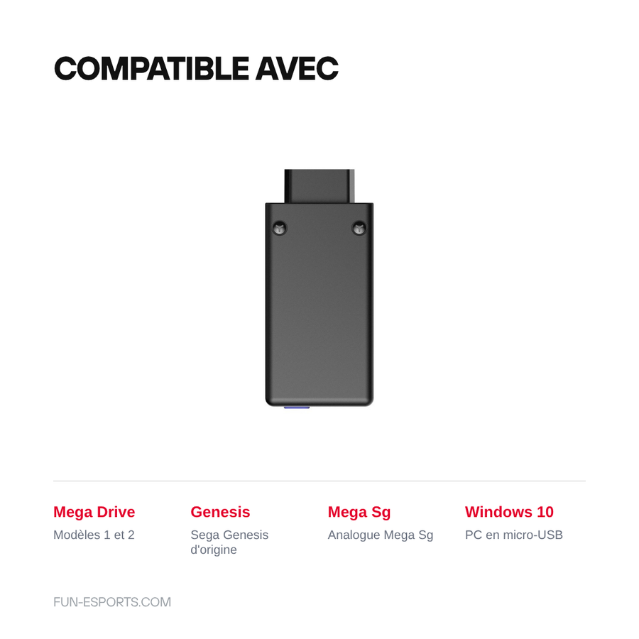 Compatibilite du recepteur Bluetooth 8BitDo : Mega Drive 1 et 2, Sega Genesis, Analogue Mega Sg et PC Windows 10