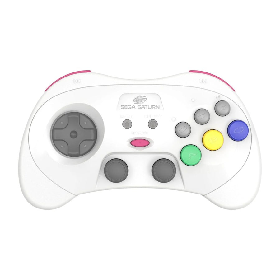 Manette sans fil Retro-Bit Pro 2,4 GHz style Saturn, coloris blanc, vue de face