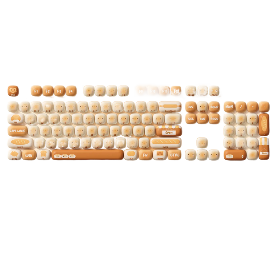Set complet de touches PBT bicolores disposées en clavier, légendes teintes par sublimation