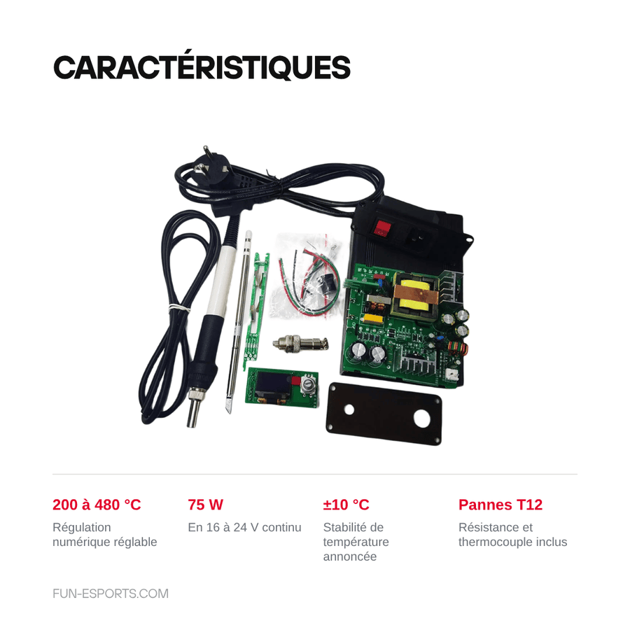 Caractéristiques — Station de soudage T12 en kit à monter — écran OLED, 200 à 480 °C