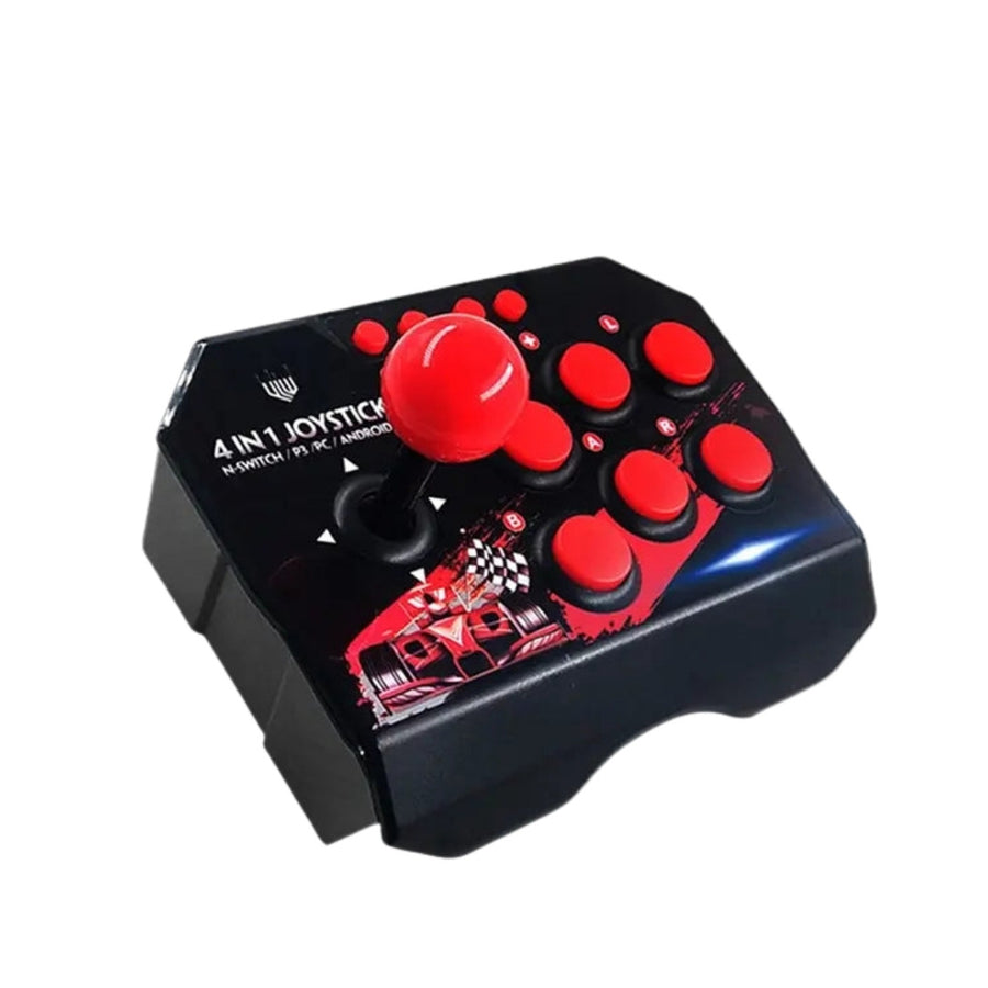 Stick arcade Gaminja NS002 noir et rouge, levier à boule et six boutons, vue de trois quarts