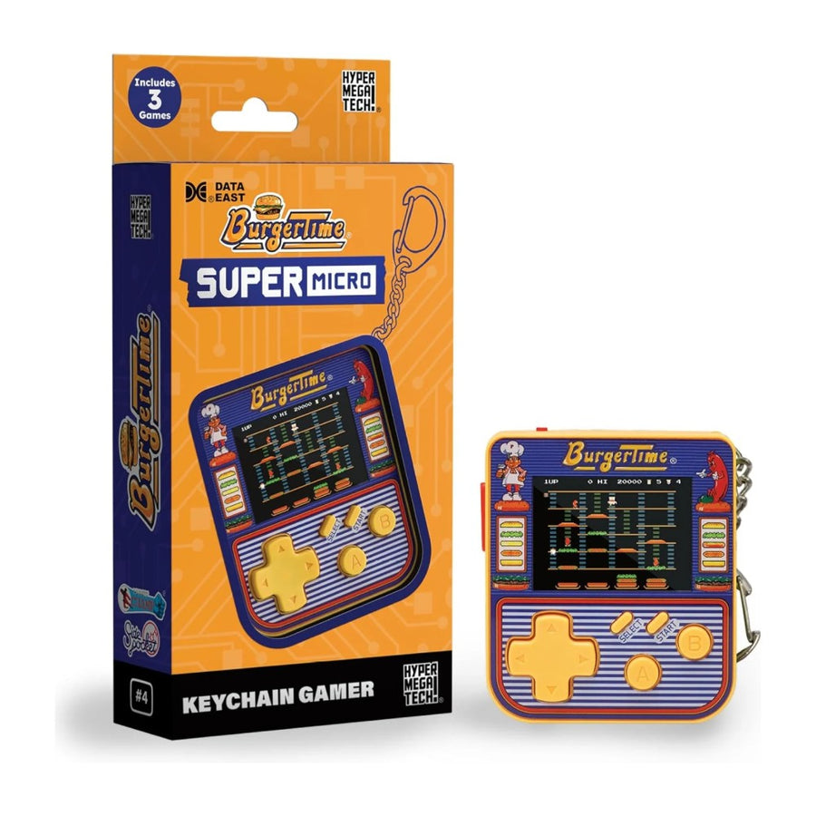 Super Micro, mini console porte-clés à jeux d'arcade intégrés et écran couleur 2 pouces, édition BurgerTime, avec son emballage